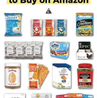 Montage of savory low carb snacks you can buy on Amazon
