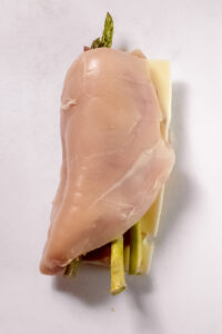 closer view of asparagus stuffed chicken breast