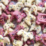 Low carb animal cookies laid on a parchment paper