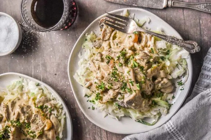 Low carb beef stroganoff in a plate