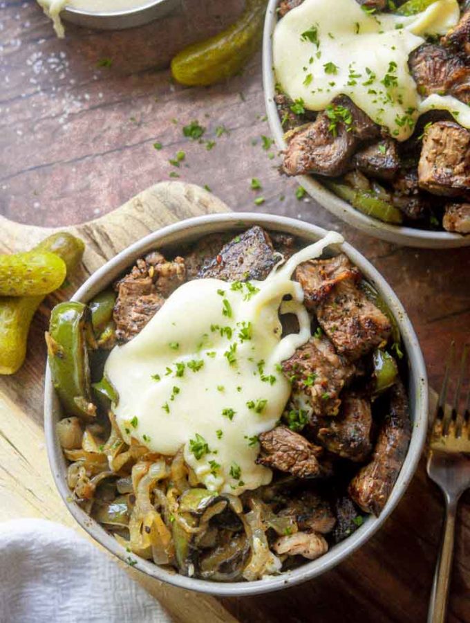 Low Carb Keto Philly Cheesesteak (Philly Cheesesteak in a Bowl)
