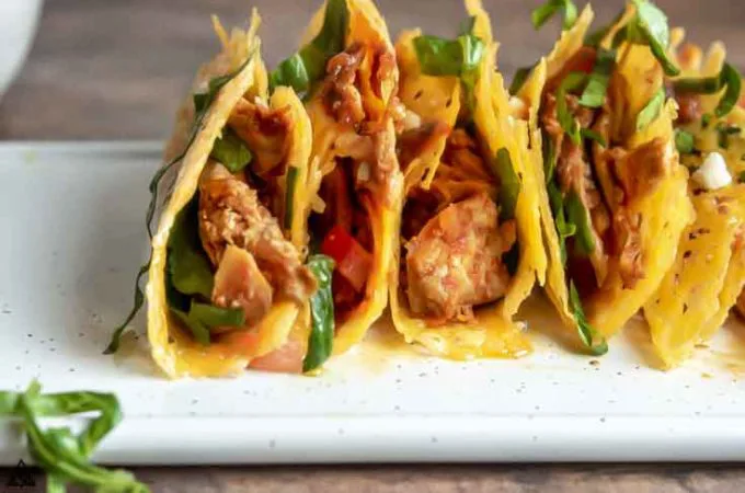low carb crispy chicken tacos on a platter