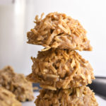 Stack of low carb no bake peanut butter cookies