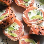 Top view of smoked salmon roll ups