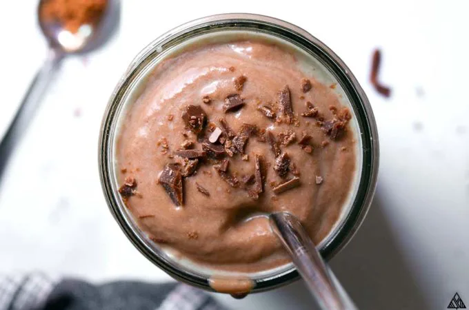 Top view of low carb peanut butter smoothie
