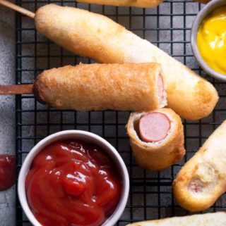 Top view of sliced low carb corn dog
