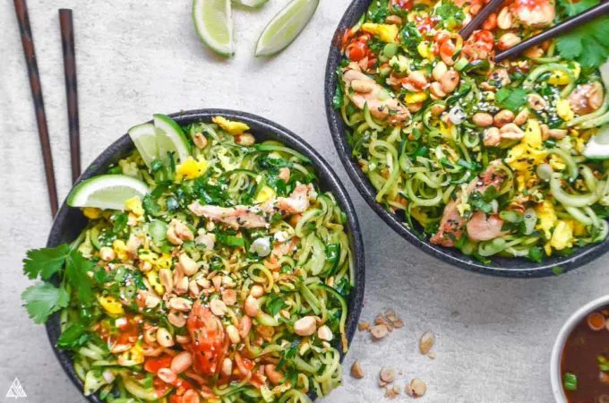 two bowls of low carb pad thai