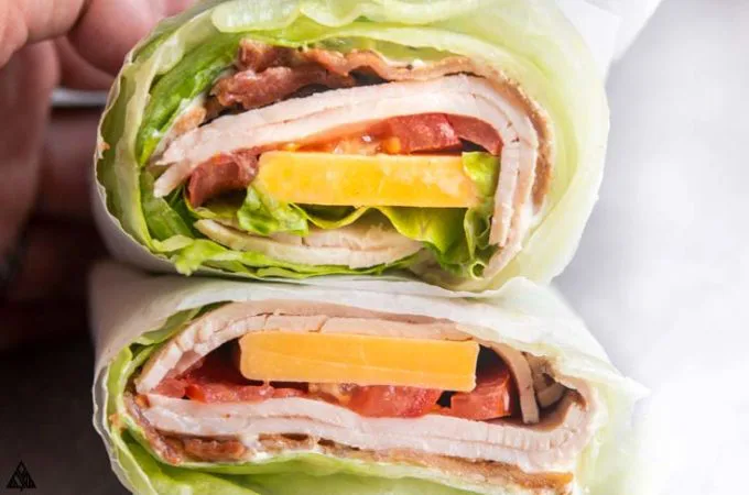 close up shot of turkey club wraps