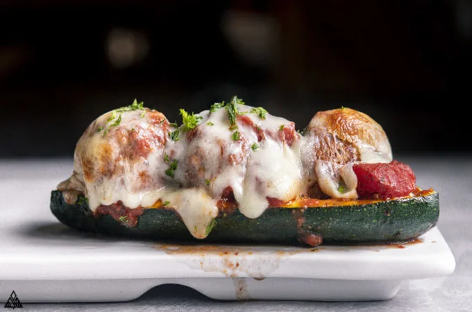 side view of zucchini meatball subs