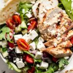 overhead shot of Mediterranean chicken salad