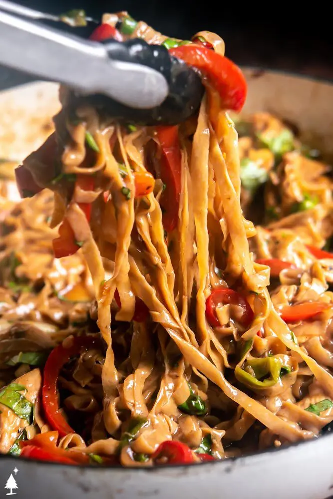 Closer view of low carb thai noodles in a bowl