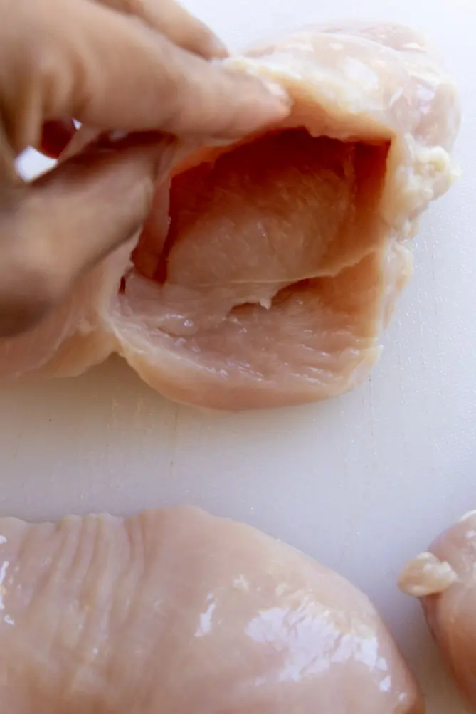 pocket formed by slicing the chicken breast through the thickest part