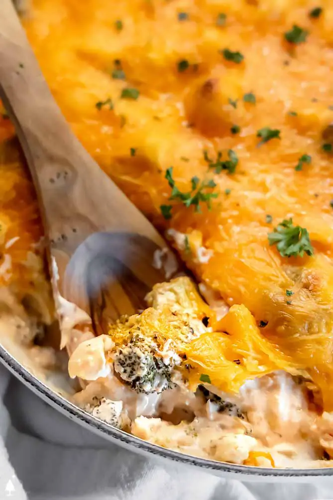 closer view of keto creamy chicken casserole 