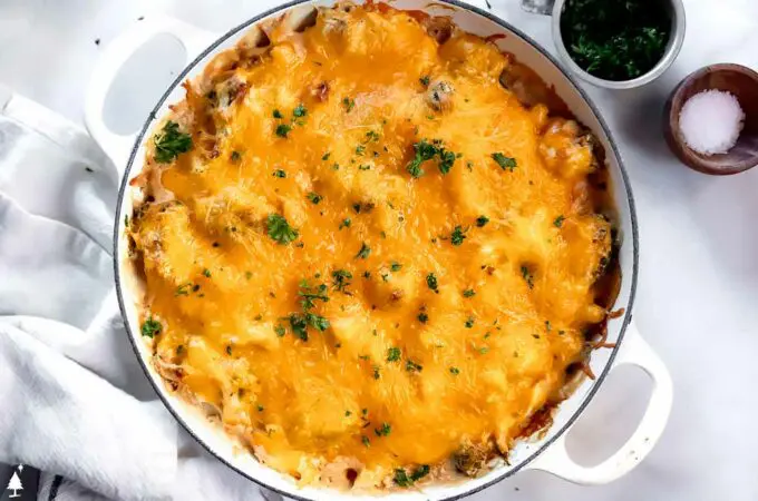 closer view of keto creamy chicken casserole