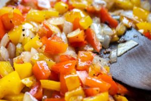 sauteing the vegetables for low carb cheeseburger casserole