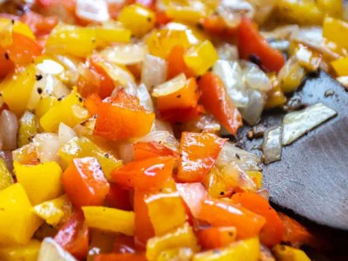 sauteing the vegetables for low carb cheeseburger casserole
