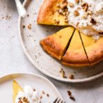 slices of low carb pumpkin cheesecake in a plate