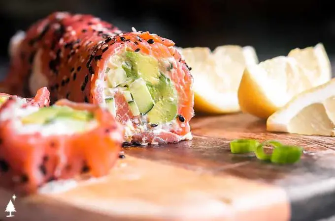 closer view of smoked salmon roll recipe