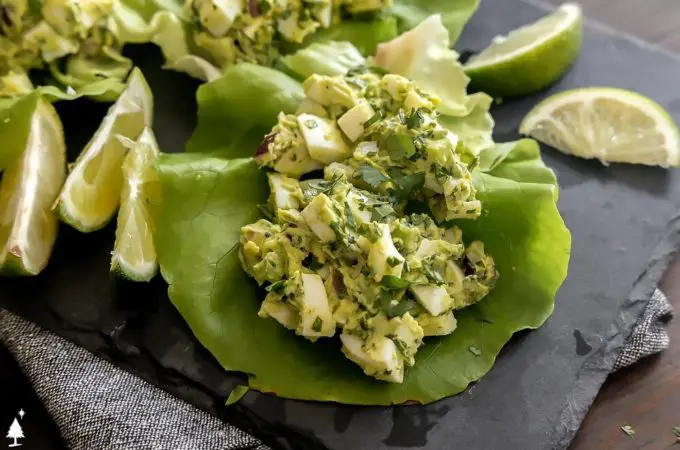 avocado egg salad keto on a lettuce