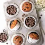 top view of banana bread muffins in a muffin tray