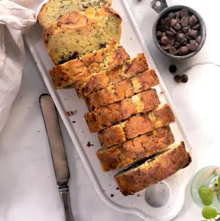 top view of sliced Low carb chocolate zucchini bread