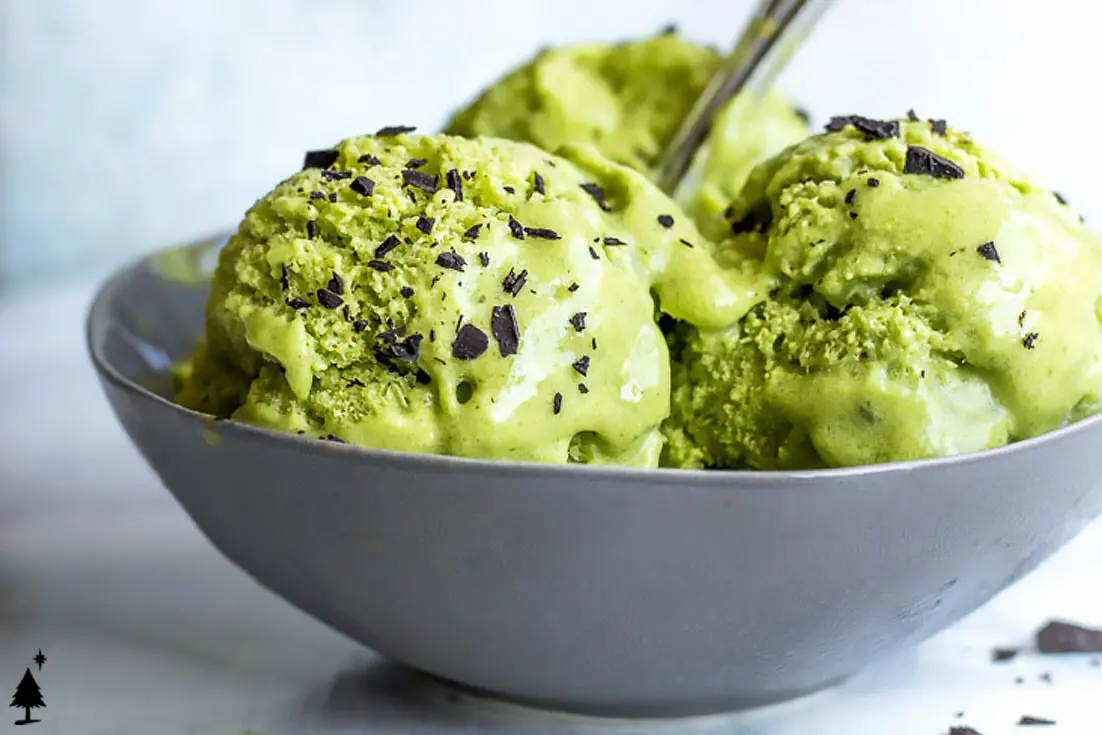 closer view of Keto avocado ice cream in a bowl