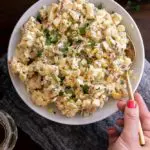 top view of keto potato salad in a plate