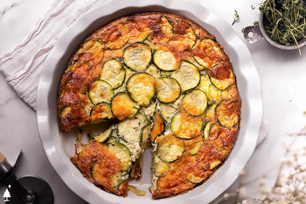 top view of keto quiche in a pie pan