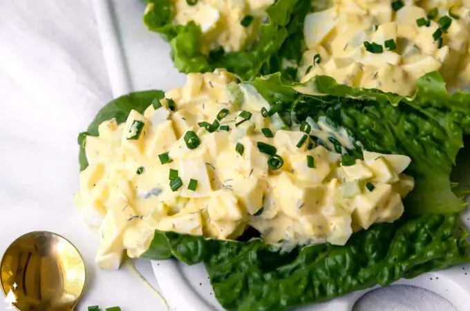 egg salad on a lettuce wrap