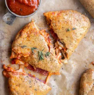 top view of calzone recipe with garnish