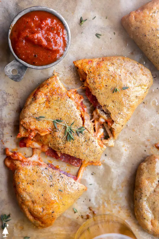top view of calzone recipe with garnish