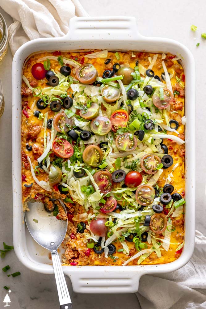 top view of low carb taco casserole