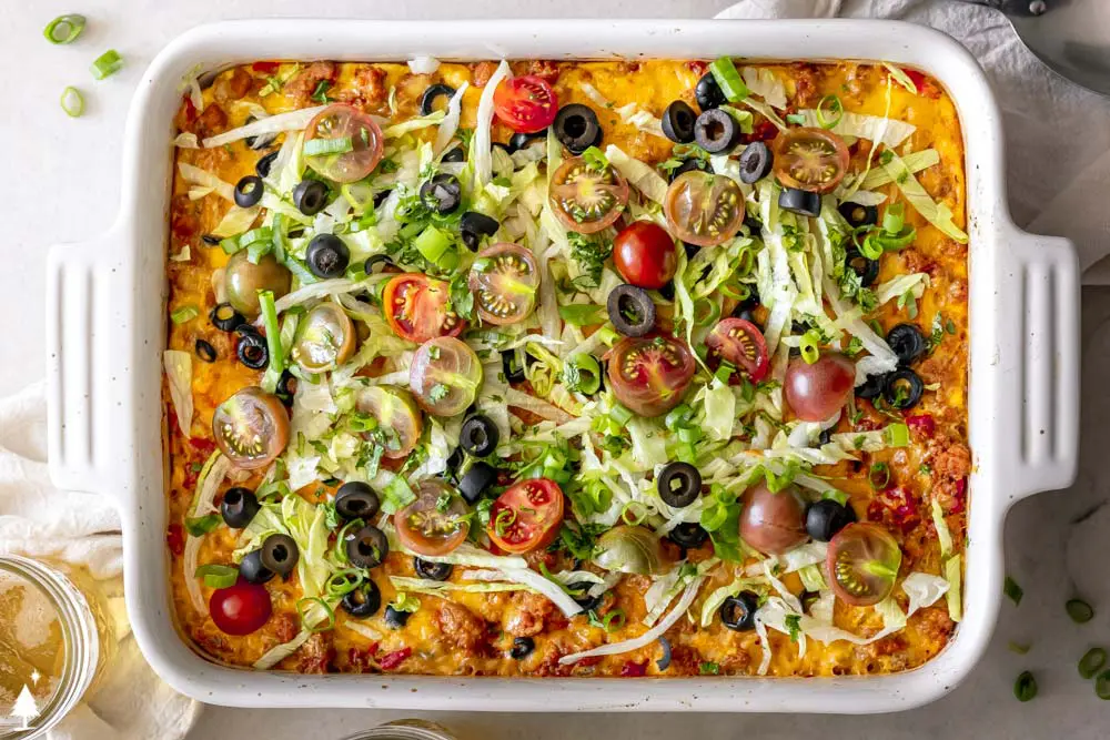 closer look of a low carb taco casserole