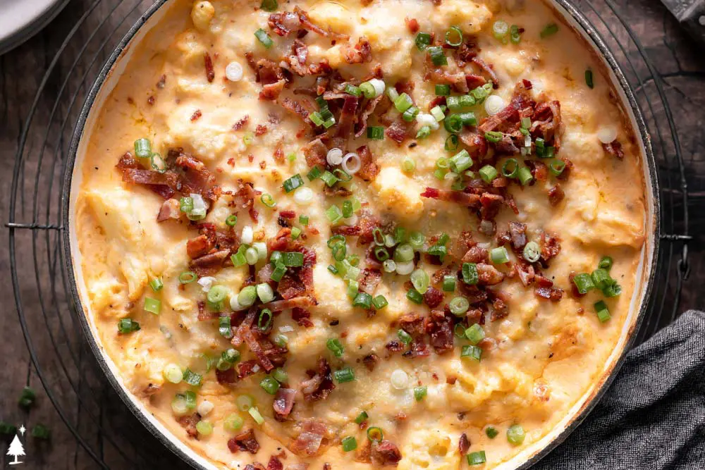 top view of loaded cauliflower casserole healthy