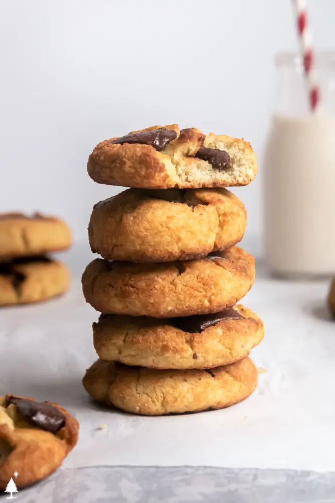 stacks of chocolate chip cookies with coconut flour