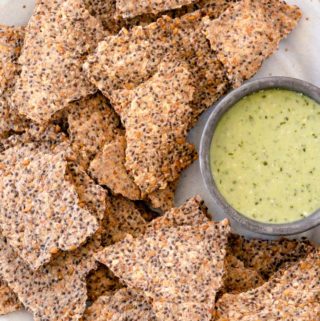 closer view of flax seed crackers recipe oven with dip