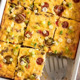 top view of slicked keto breakfast casserole