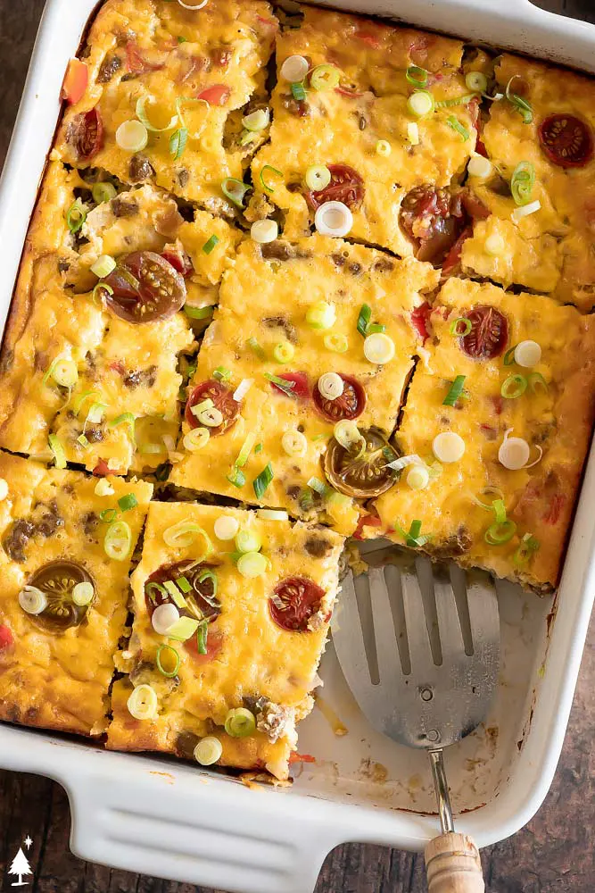 top view of slicked keto breakfast casserole