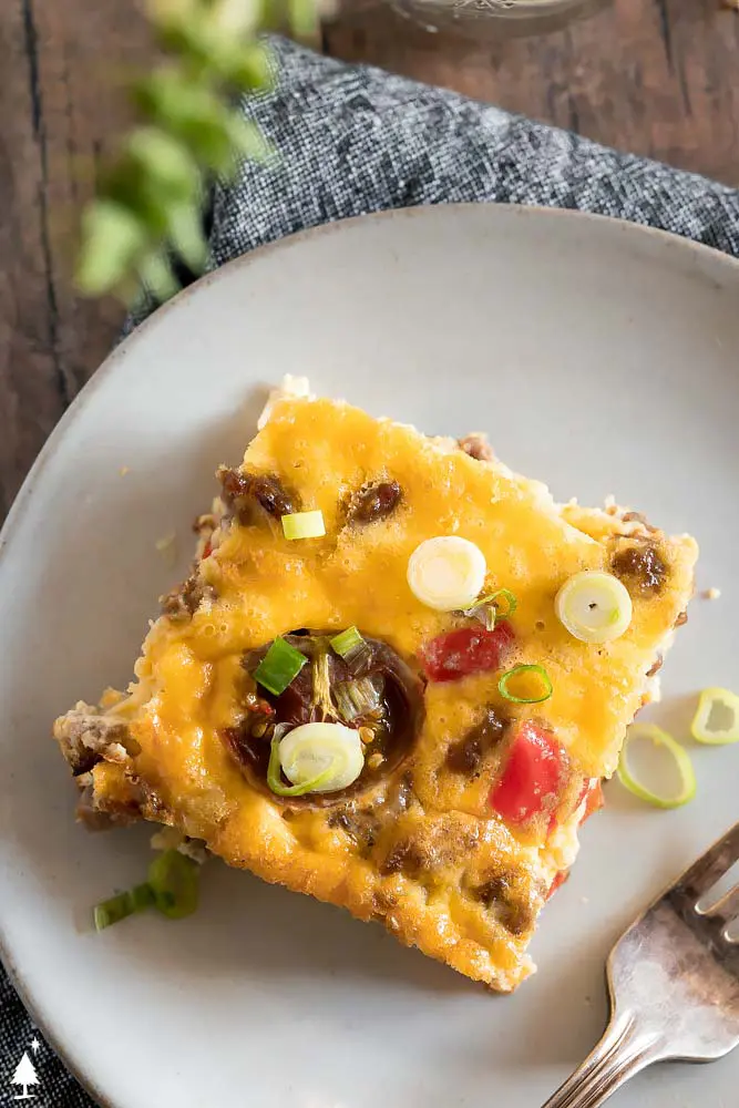 top view of Low carb breakfast casserole sausage in a plate