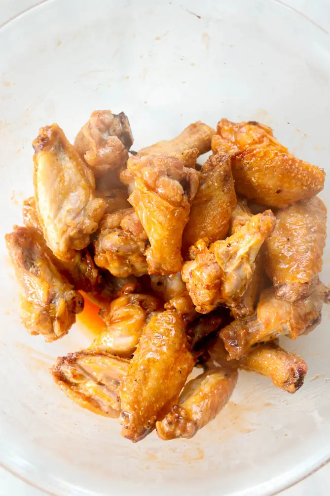 top view of crispy baked chicken wings with baking powder