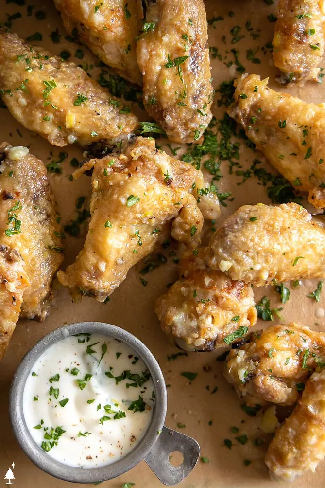 top view of easy garlic parmesan wings