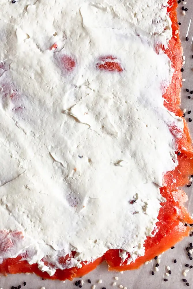 top view of smoked salmon roll ups keto