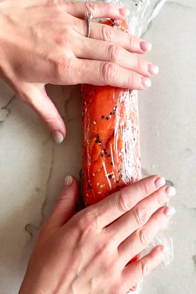 top view of smoked salmon roll ups keto