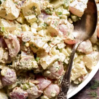 top view of keto potato salad radish