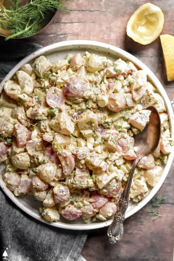 top view of keto potato salad without cauliflower