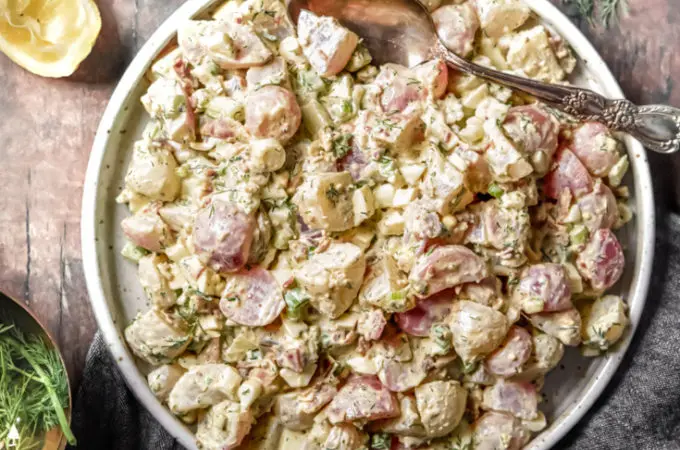 top view of potato salad recipe