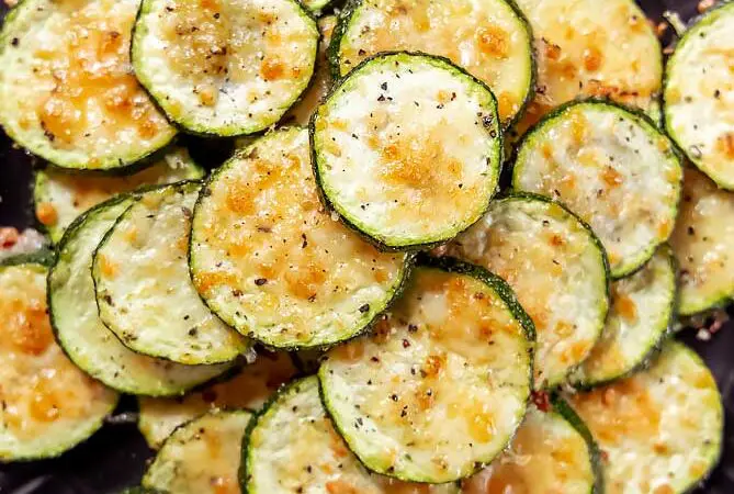 closer view of roasted zucchini slices