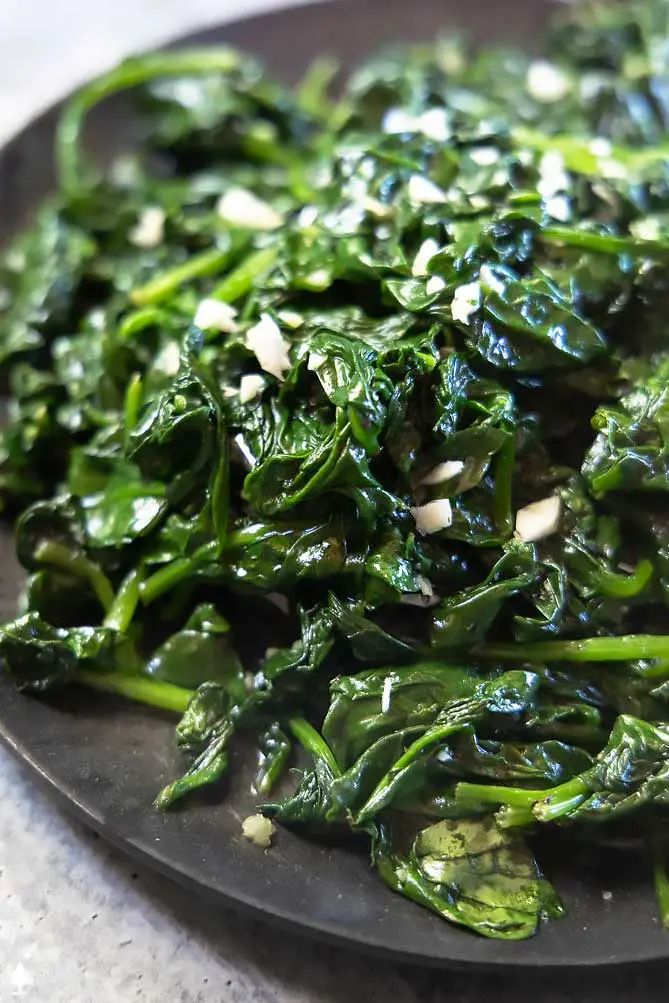 closer view of healthy sauteed spinach