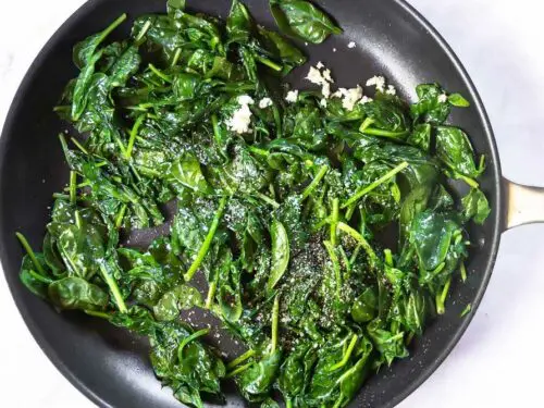 top view of healthy sauteed spinach