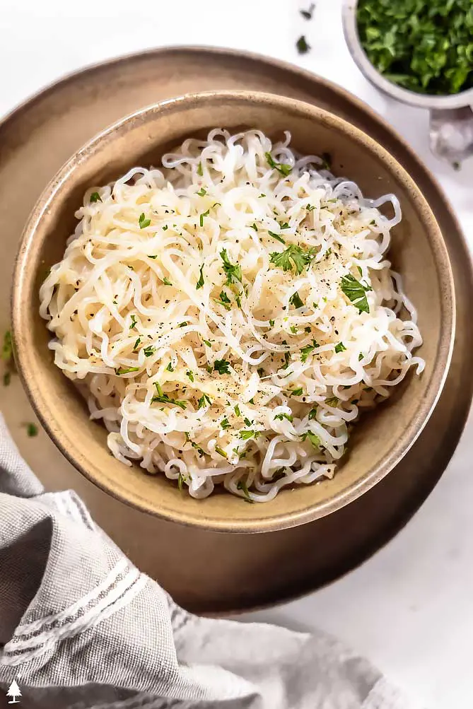 top view of shirataki noodles keto in a bowl